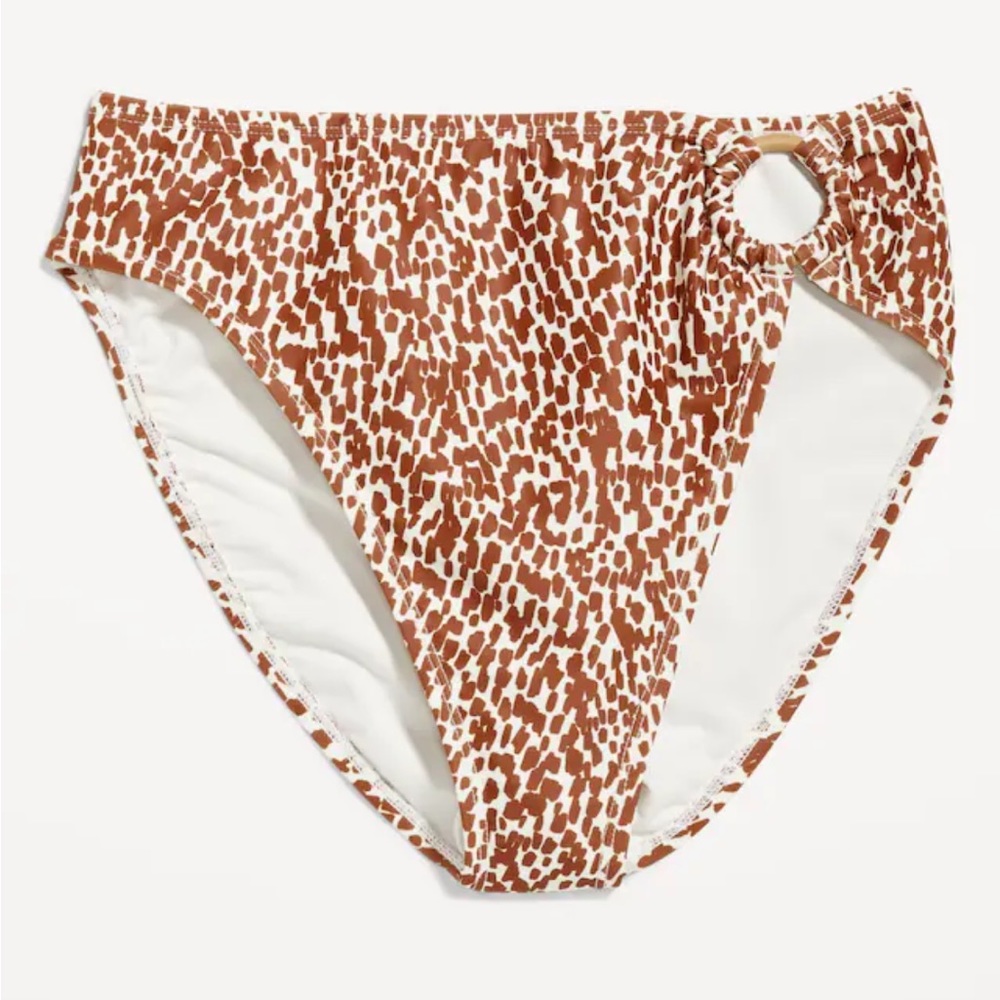 Old Navy Mid-Rise Printed O-Ring French-Cut Bikini Swim Bottoms Brown Leopard 3X